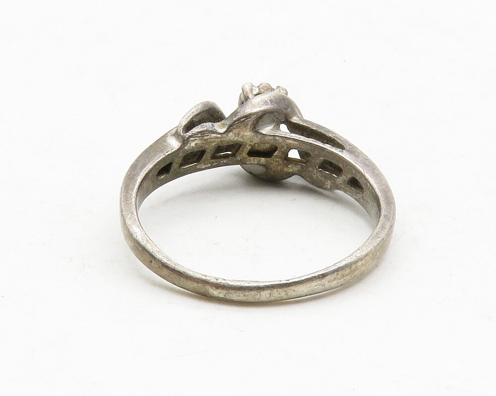 925 Sterling Silver  Vintage Genuine Diamonds Dark Tone Band Ring Sz 8 RG13112