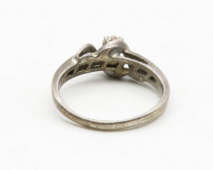 925 Sterling Silver  Vintage Genuine Diamonds Dark Tone Band Ring Sz 8 RG13112