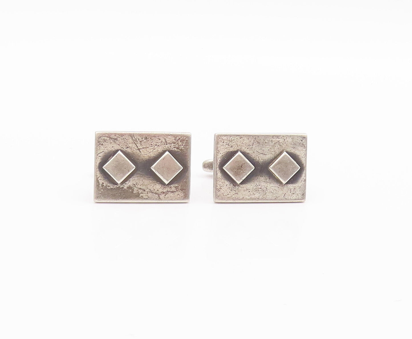 925 Sterling Silver Vintage Cuff Links Solid Rectangle Carved Squares  TR3756