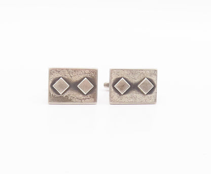 925 Sterling Silver Vintage Cuff Links Solid Rectangle Carved Squares  TR3756