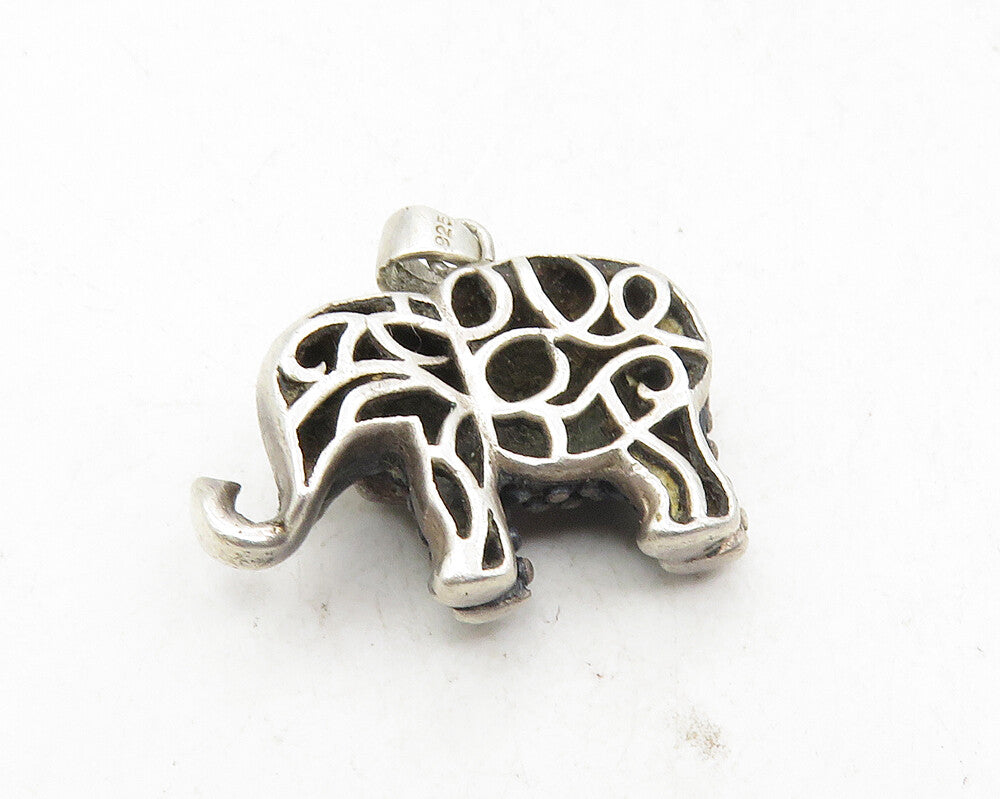 925 Sterling Silver  Vintage Topaz Petite Dark Tone Elephant Pendant  PT7829