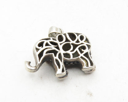 925 Sterling Silver  Vintage Topaz Petite Dark Tone Elephant Pendant  PT7829