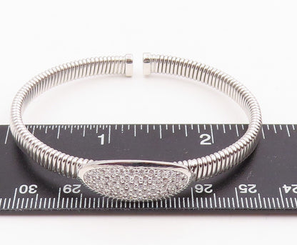925 Sterling Silver Vintage Bracelet Elegant CZ Cluster Ribbed Cuff  BT11967