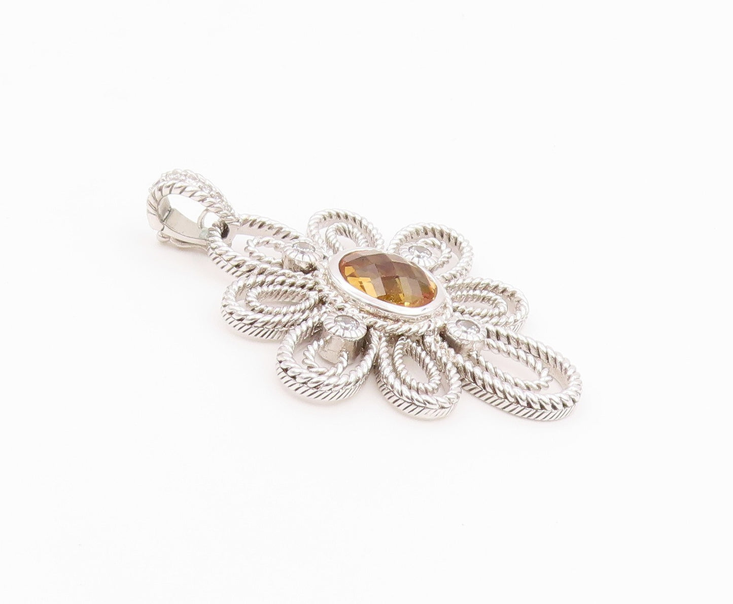 925 Sterling Silver Vintage Pendant JUDITH RIPKA Citrine Twisted Flower  PT26433