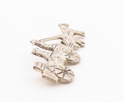 925 Sterling Silver Vintage Brooch Etched Horse and Farm Wagon Pin  BP11783