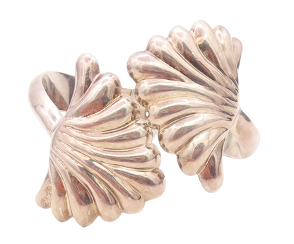ILARIA 925 Sterling Silver  Vintage Scalloped Bypass Cuff Bracelet  BT3078