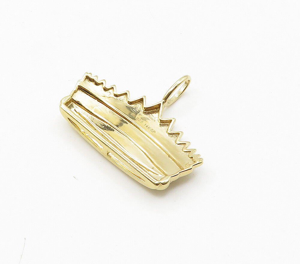 925 Sterling Silver   Shiny Gold Plated Royal Crown Motif Pendant  PT12740