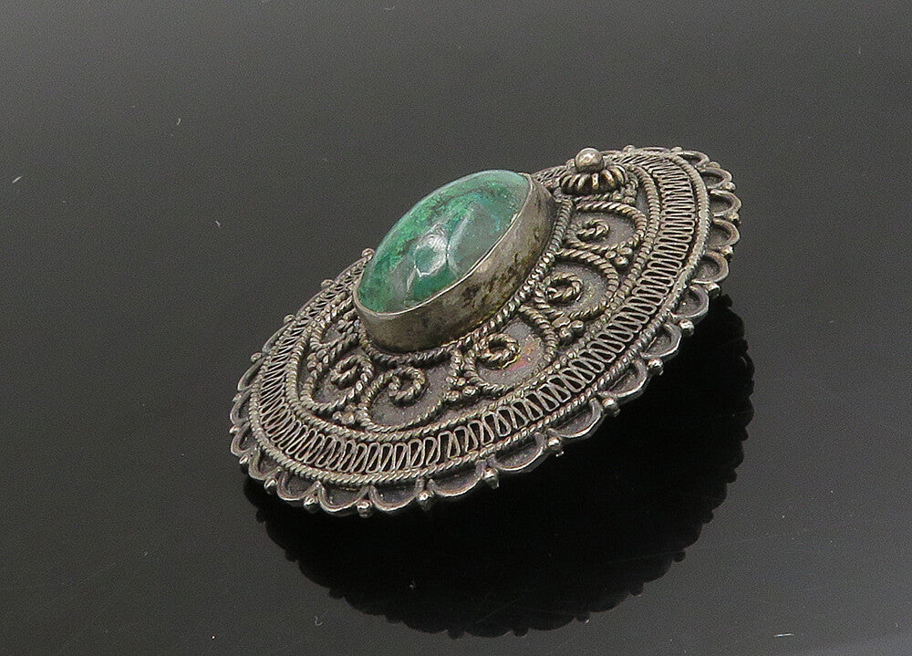 ISRAEL 925 Sterling Silver  Vintage Eilat Stone Swirl Twist Brooch Pin  BP9046