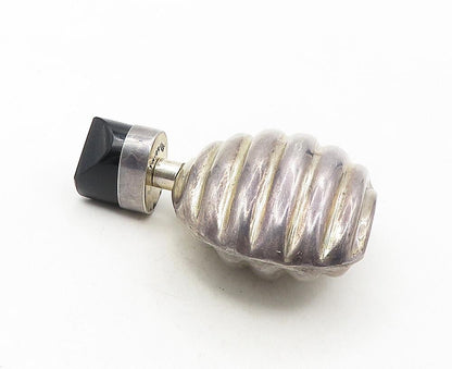 925 Sterling Silver  Vintage Black Onyx Fluted Screw Top Bottle (OPENS) TR1606