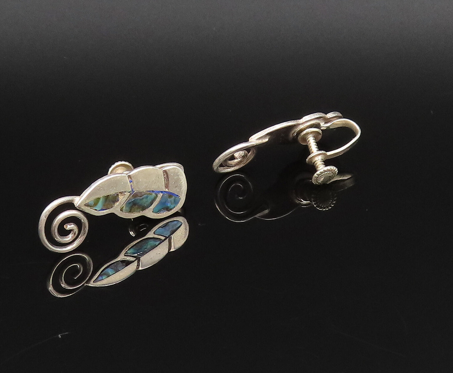 A. MUNOZ MEXICO 925 Silver  Vintage Abalone Spiral Screw Back Earrings EG12029