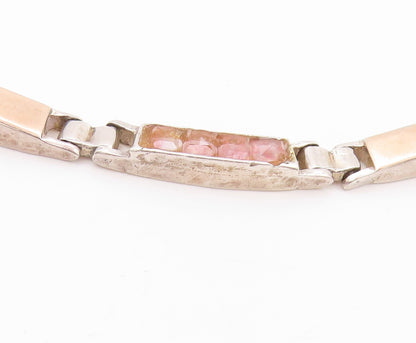 14k Gold 925 Sterling Silver Vintage Necklace Rectangular Pink Gemstone  NE4554