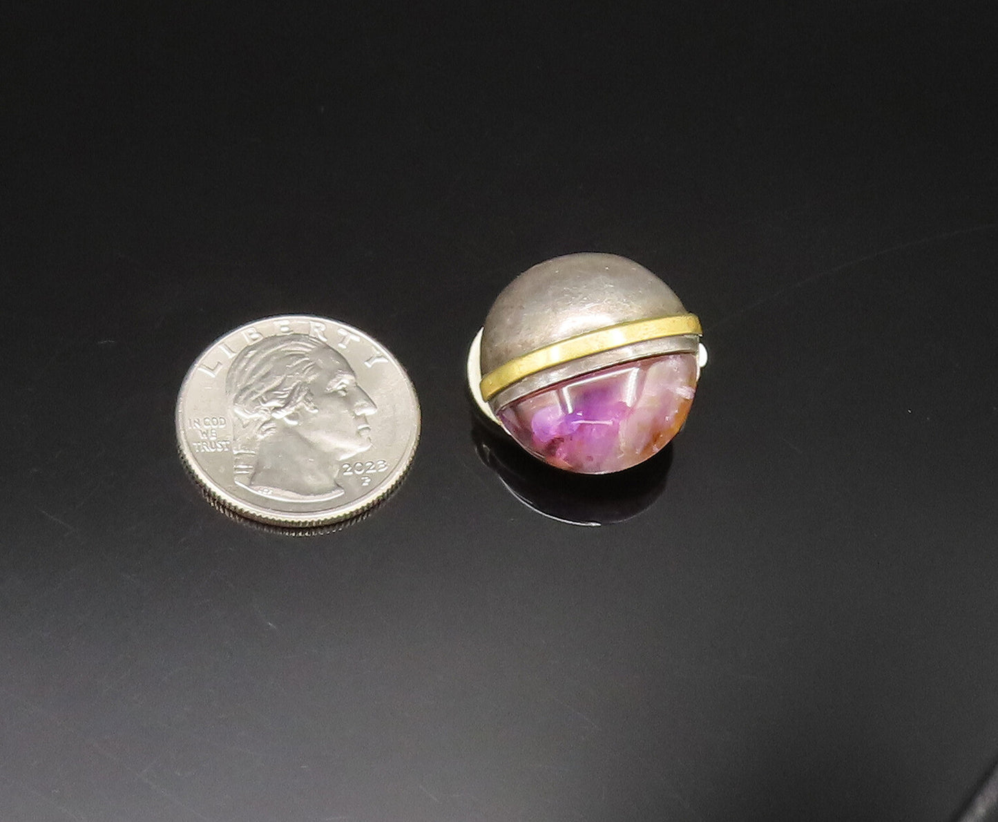 925 Silver  Vintage Round Two Tone Amethyst Non Pierced Earrings  EG11736