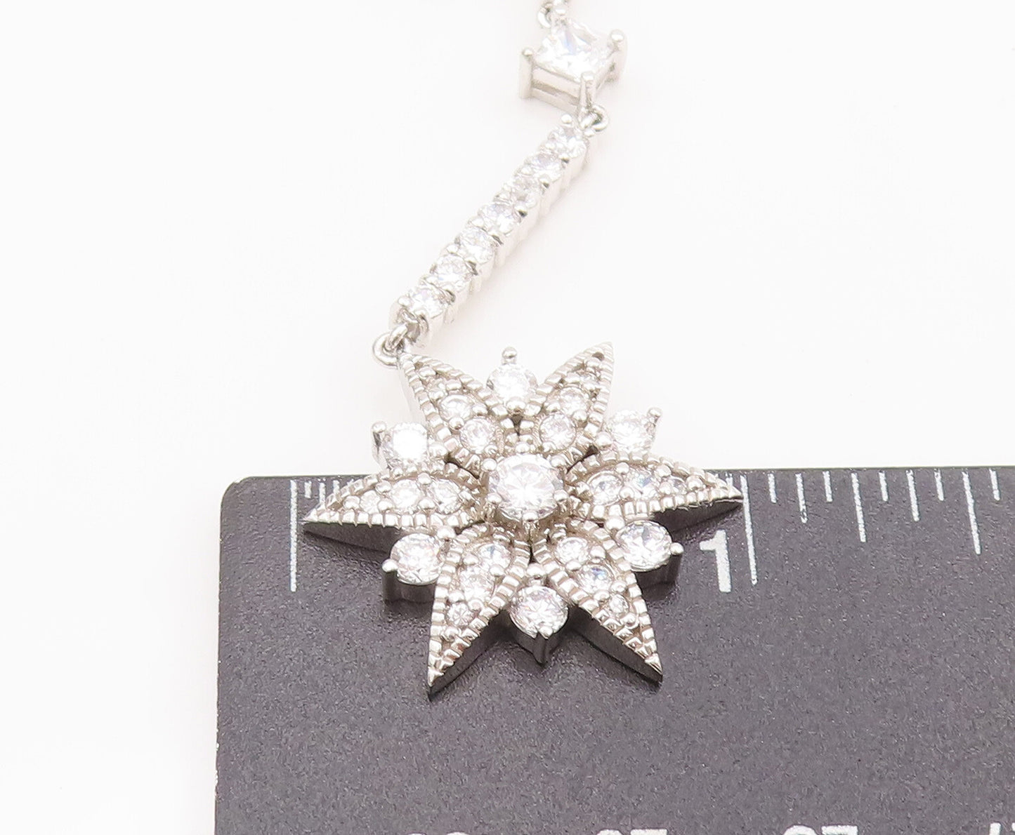925 Sterling Silver Vintage Earrings Sparkling Long Drop Topaz Flower  EG12897