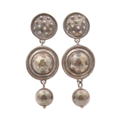 925 Sterling Silver Vintage Earrings Designer Drop Dark Tone Domed  EG13463