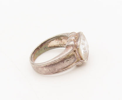 925 Sterling Silver  Vintage CZ Beaded Raised Bordered Ring Sz 6.5  RG27310