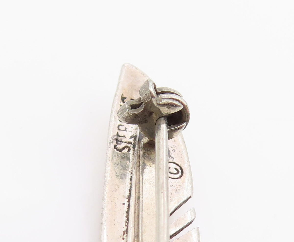 925 Sterling Silver Vintage Brooch Pin SOUTHWESTERN Minimalist Feather  BP12345