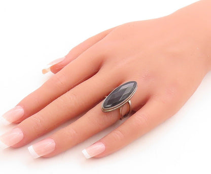 925 Sterling Silver Vintage Ring Large Oval Cut Onyx Split Band  Sz 8  RG30125