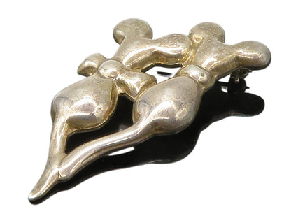 MEXICO 925 Sterling Silver  Vintage Sitting Mouse Couple Brooch Pin  BP5589