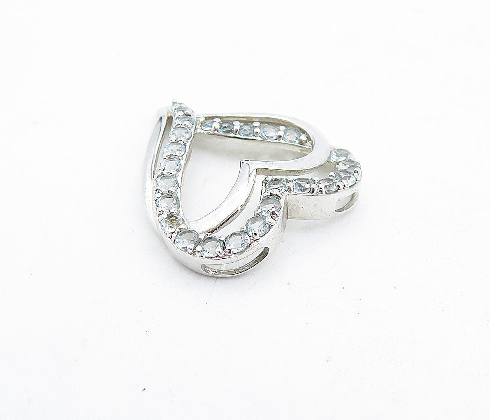925 Sterling Silver  Vintage Petite Topaz Open Love Heart Pendant  PT3991