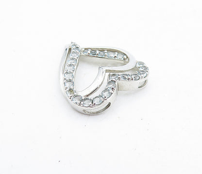 925 Sterling Silver  Vintage Petite Topaz Open Love Heart Pendant  PT3991