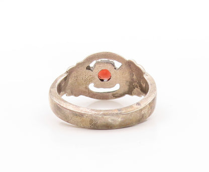 925 Sterling Silver Vintage Ring Round Garnet Cutout Ring & Arrow  Sz 8  RG32748