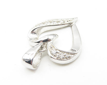 925 Sterling Silver  Shiny White Topaz Open Love Heart Pendant  PT9420
