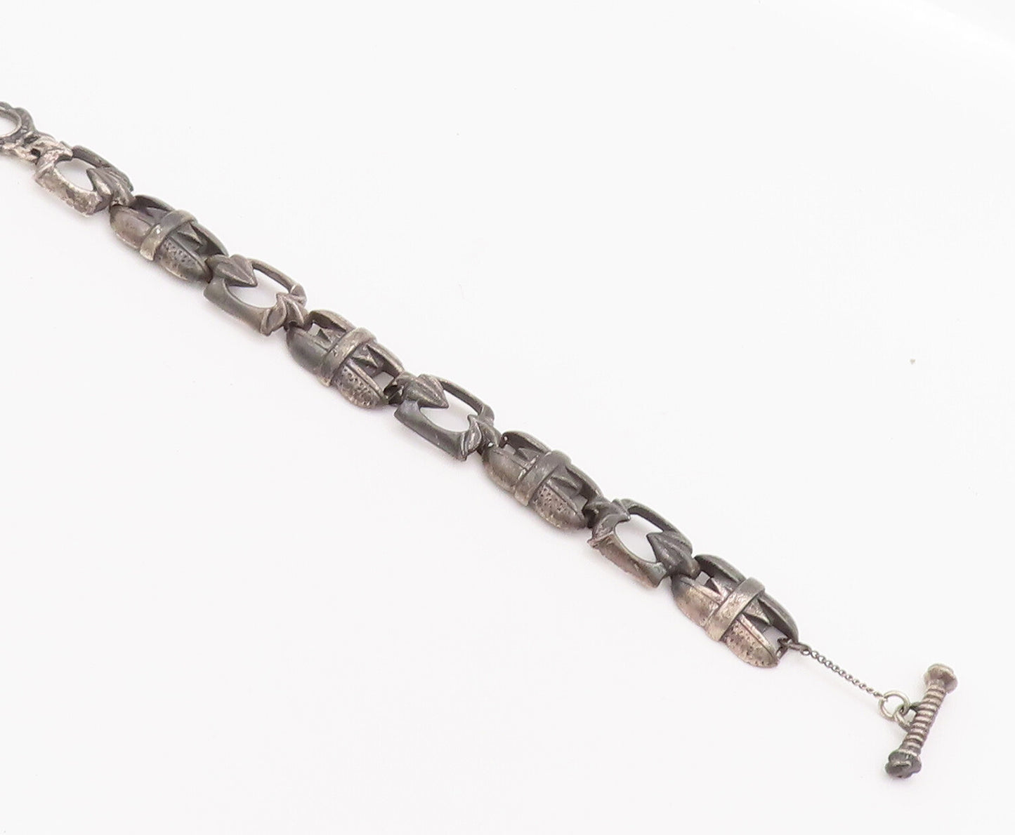 925 Sterling Silver Vintage Bracelet Solid Carved Flower Motif Link  BT10191