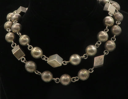 MEXICO 925 Silver  Vintage Dark Tone Smooth Beaded Chain Necklace  NE2290