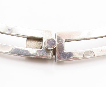 925 Sterling Silver Vintage Necklace MEXICO Malachite Geometric Collar  NE4648