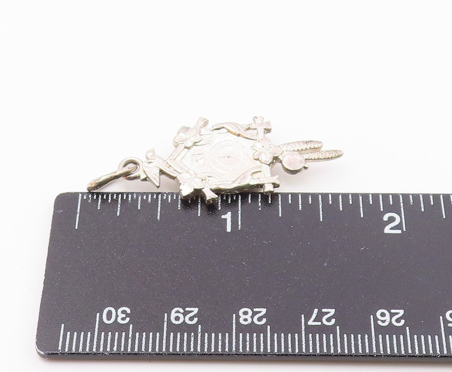 925 Sterling Silver  Vintage Shiny Cuckoo Clock Motif Pendant  PT17514