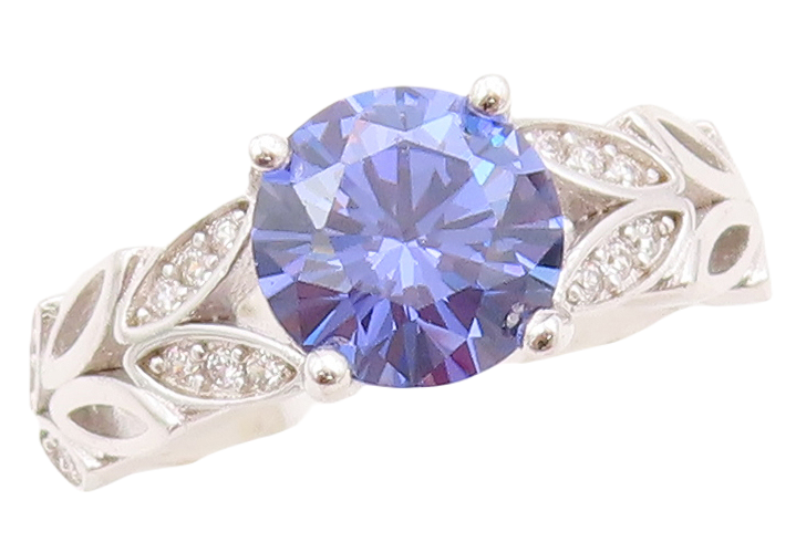 925 Sterling Silver Vintage Ring Round Sapphire Floral Cut CZ band Sz 7  RG30747