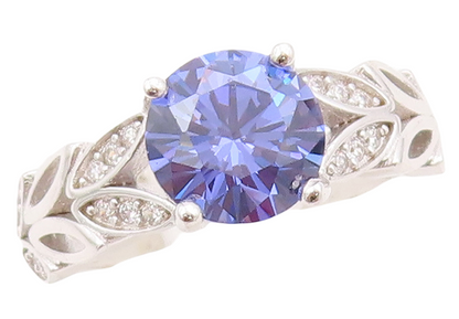 925 Sterling Silver Vintage Ring Round Sapphire Floral Cut CZ band Sz 7  RG30747