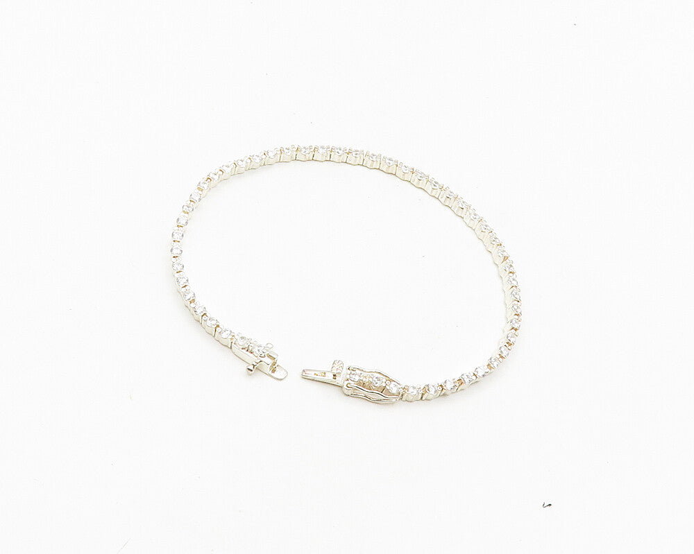 925 Sterling Silver  Shiny Round Cut Cubic Zirconia Tennis Bracelet  BT7371