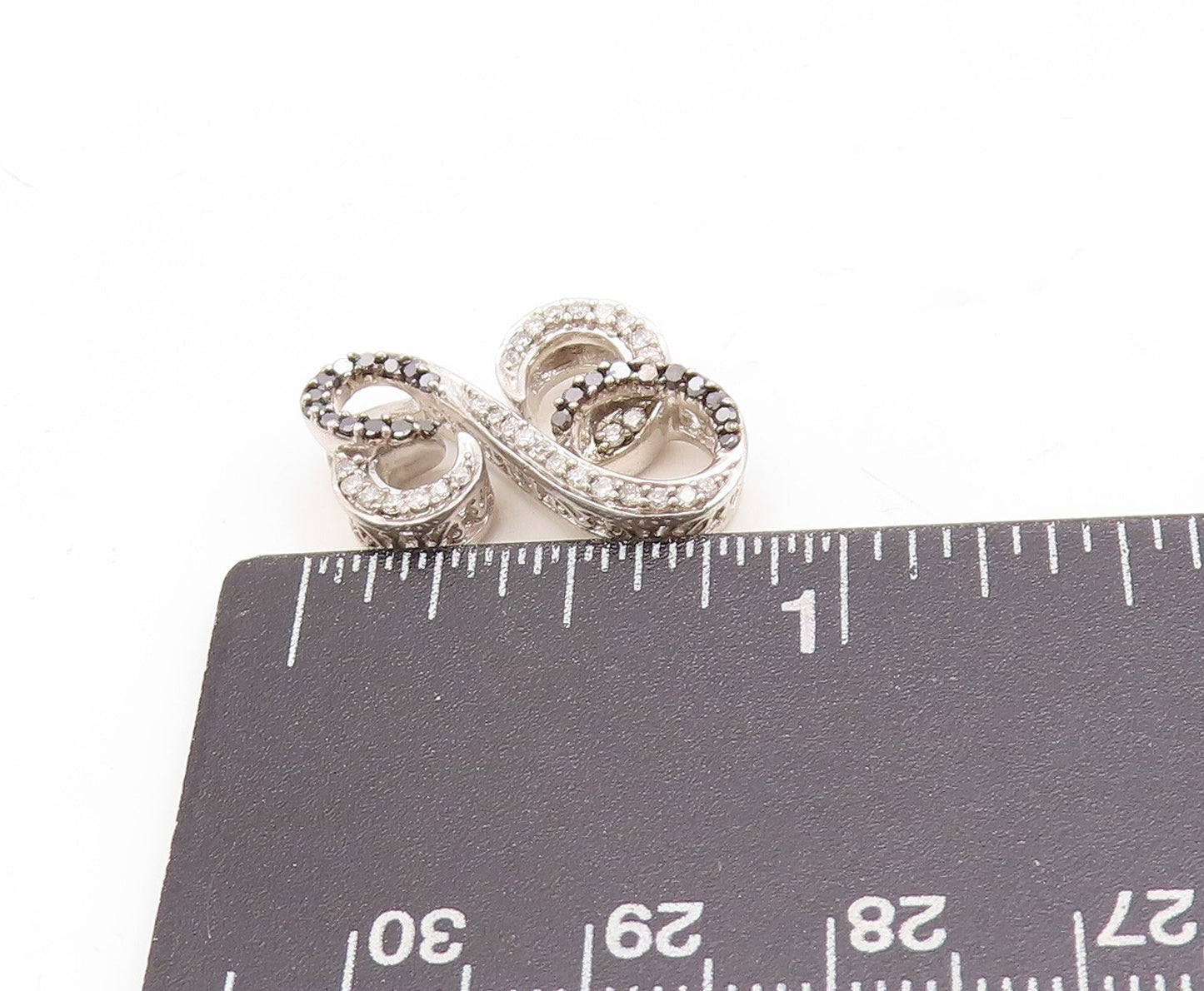 925 Sterling Silver Vintage Pendant Real Diamonds Infinity Hearts  PT23845