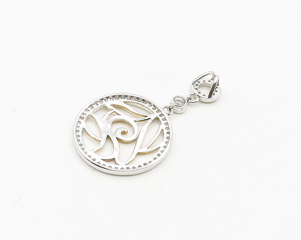 925 Sterling Silver  Cubic Zirconia Shiny 2 Tone Open Design Pendant  PT14605
