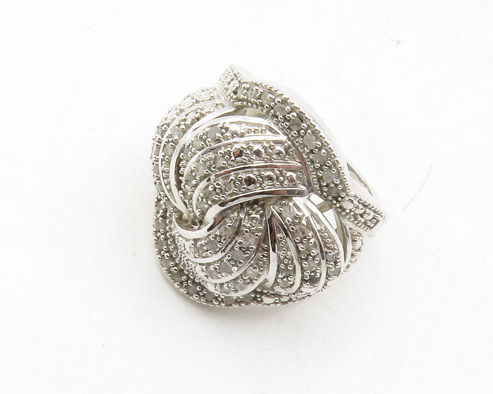 925 Sterling Silver  Genuine Diamonds Twist Knot Cocktail Ring Sz 7  RG12484