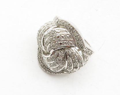 925 Sterling Silver  Genuine Diamonds Twist Knot Cocktail Ring Sz 7  RG12484