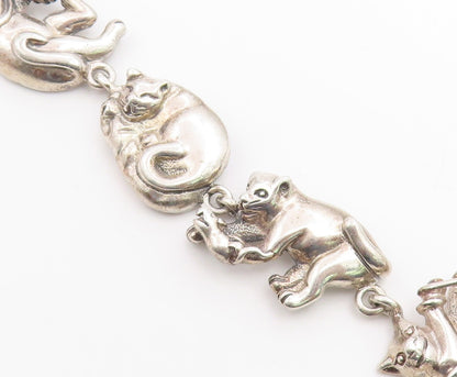 925 Sterling Silver Vintage Bracelet MEXICO Figural Playing Cats Link  BT12046