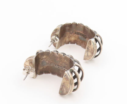 925 Sterling Silver Vintage Earrings MEXICO Classic Ribbed Wide Hoops  EG14264