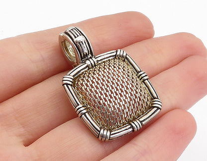 ESPO 925 Sterling Silver  Vintage Shiny Basket Weave Design Pendant  PT3402