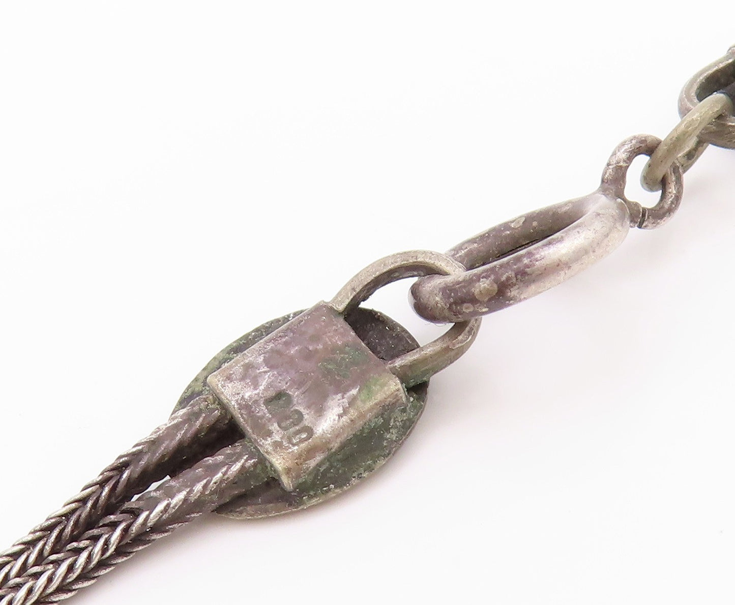 925 Sterling Silver Vintage Necklace Ethnic Geometric Disc & Tassel Chain NE4623