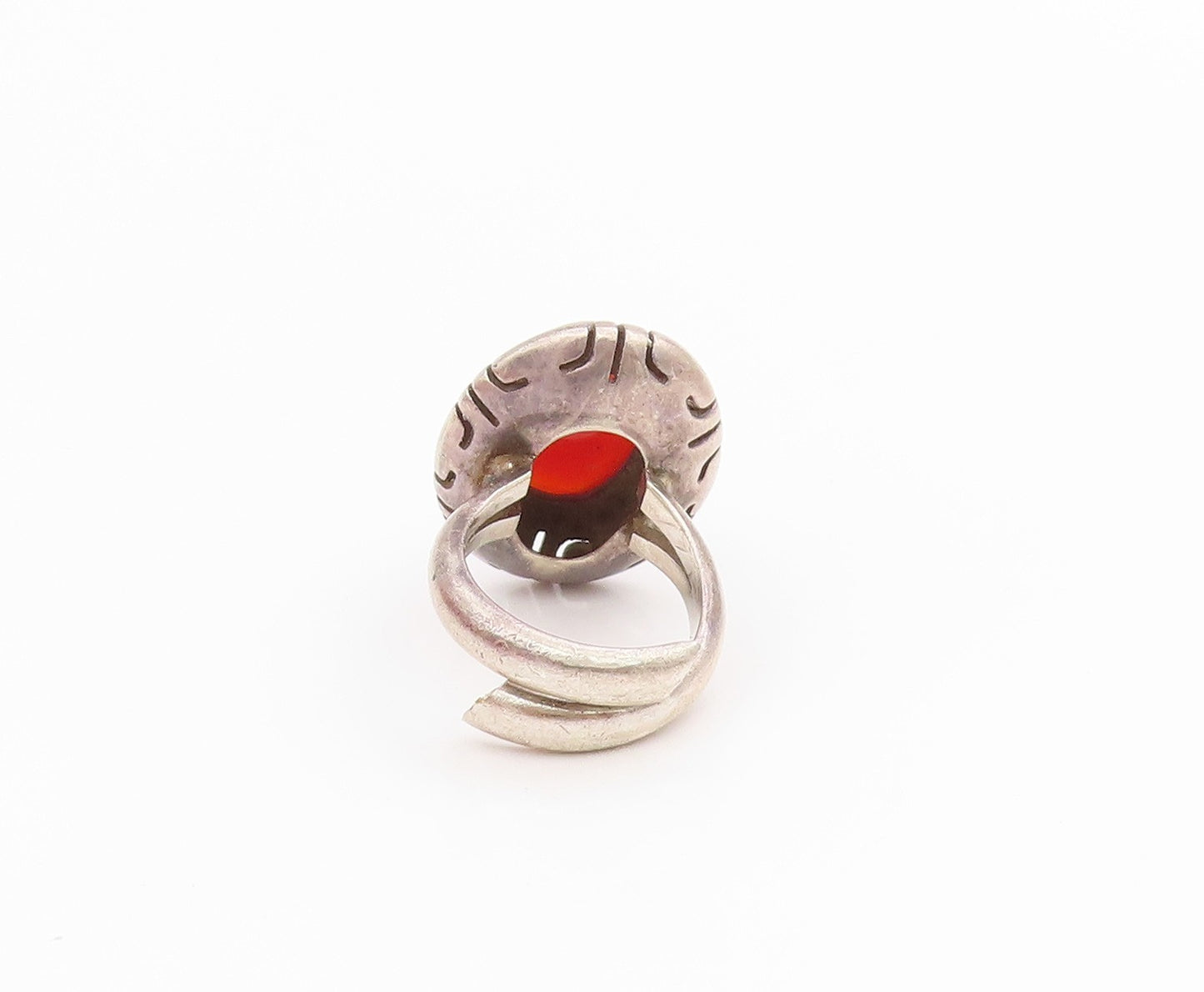 925 Sterling Silver Vintage Ring MEXICO Cabochon Carnelian Band  Sz 4  RG34492
