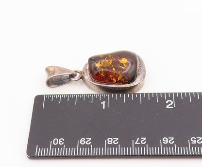 925 Sterling Silver Vintage Pendant POLAND Cabochon Amber Teardrop Charm PT25305