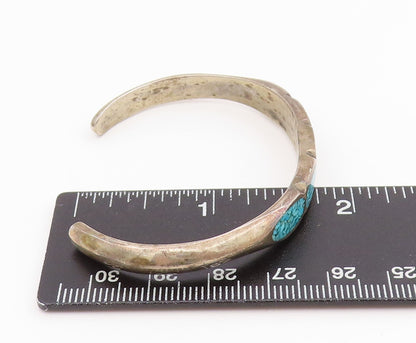 925 Sterling Silver Vintage Bracelet NAVAJO ZUNI Crushed Turquoise Inlay BT11618