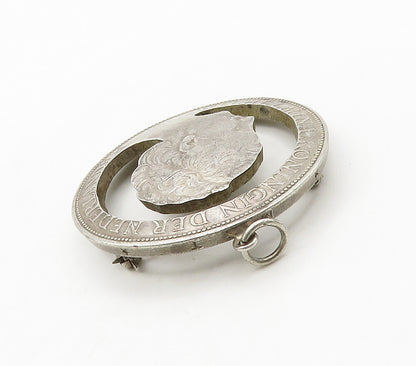 925 Sterling Silver  Vintage Antique Netherlands Queen Coin Brooch Pin  BP6273