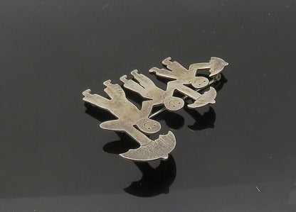MEXICO 925 Sterling Silver  Vintage Family With Umbrellas Brooch Pin  BP8364