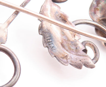 925 Sterling Silver Vintage Brooch Pin Designer Oval Cutout Flowers  BP10930