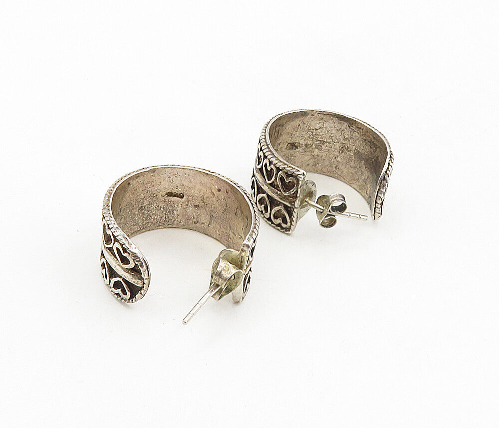 925 Sterling Silver  Vintage Love Heart Patterned JHoop Earrings  EG4529