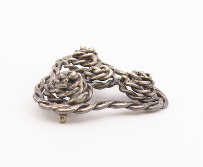 925 Sterling Silver  Vintage Dark Tone Twist Floral Motif Brooch Pin   BP8922