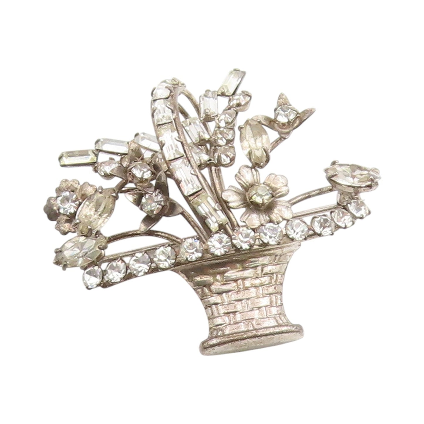 925 Sterling Silver Vintage Brooch CARL ART Topaz Etched Floral Basket  BP12002